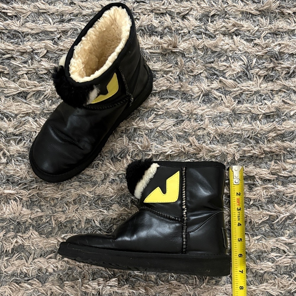 Fendi Black Leather Shearling Bag Bugs Monster Eye Ankle Boots 35.5 - Picture 13 of 13